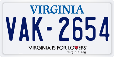 VA license plate VAK2654