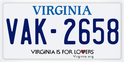 VA license plate VAK2658