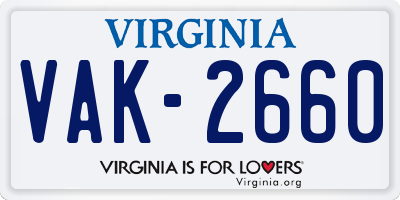 VA license plate VAK2660