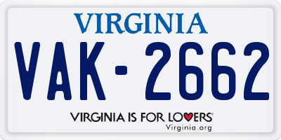 VA license plate VAK2662