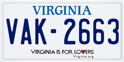 VA license plate VAK2663