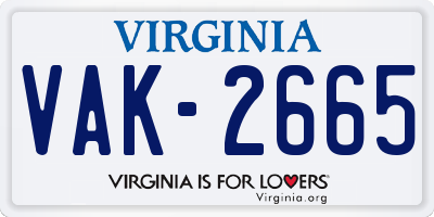 VA license plate VAK2665