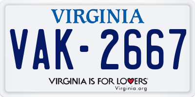 VA license plate VAK2667
