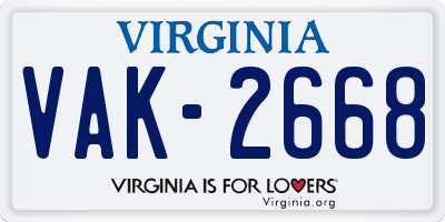 VA license plate VAK2668