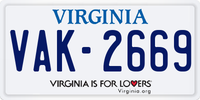 VA license plate VAK2669