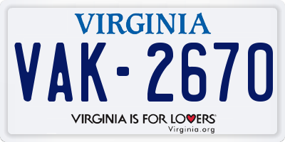 VA license plate VAK2670