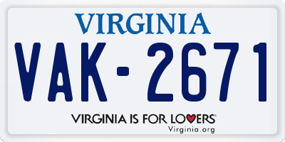 VA license plate VAK2671