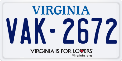 VA license plate VAK2672