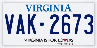 VA license plate VAK2673