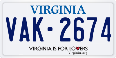 VA license plate VAK2674