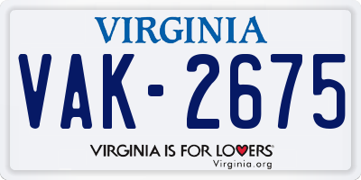 VA license plate VAK2675