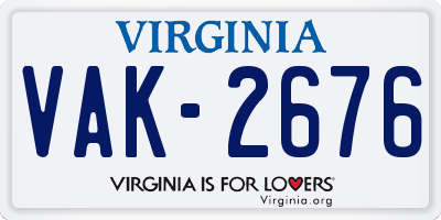 VA license plate VAK2676