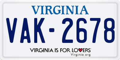 VA license plate VAK2678