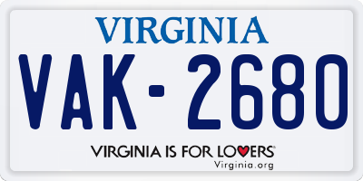 VA license plate VAK2680