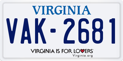 VA license plate VAK2681