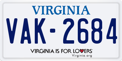 VA license plate VAK2684