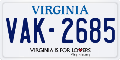 VA license plate VAK2685