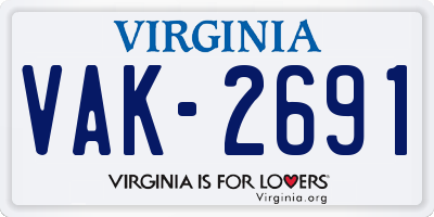 VA license plate VAK2691