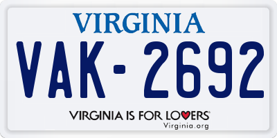 VA license plate VAK2692