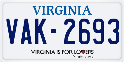 VA license plate VAK2693