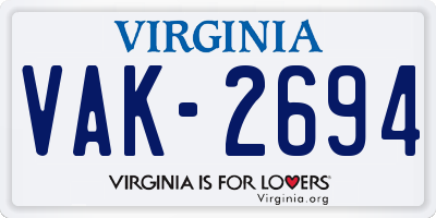 VA license plate VAK2694