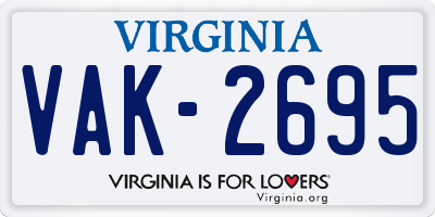 VA license plate VAK2695