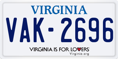 VA license plate VAK2696