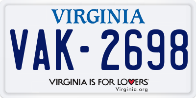 VA license plate VAK2698