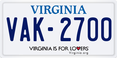 VA license plate VAK2700