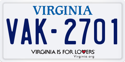 VA license plate VAK2701