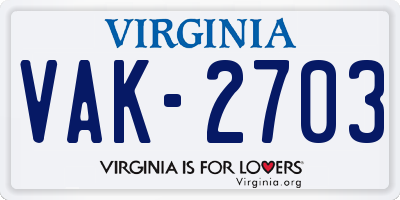 VA license plate VAK2703