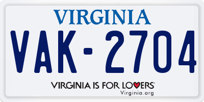 VA license plate VAK2704