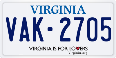 VA license plate VAK2705