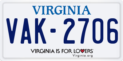 VA license plate VAK2706