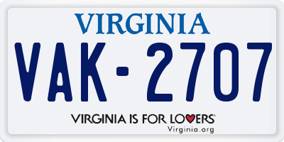VA license plate VAK2707
