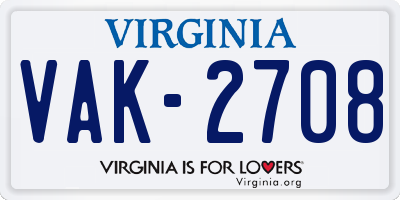 VA license plate VAK2708