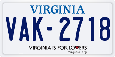 VA license plate VAK2718