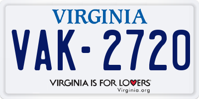 VA license plate VAK2720