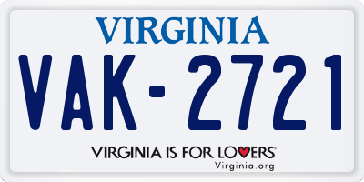 VA license plate VAK2721