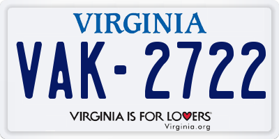 VA license plate VAK2722
