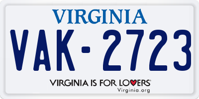 VA license plate VAK2723
