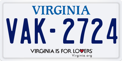 VA license plate VAK2724