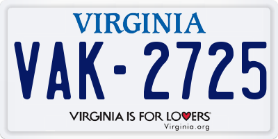 VA license plate VAK2725