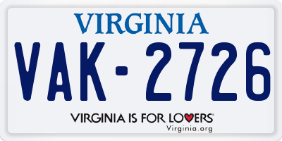 VA license plate VAK2726