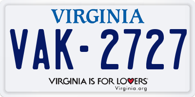 VA license plate VAK2727