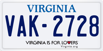 VA license plate VAK2728