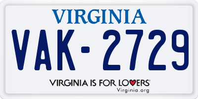 VA license plate VAK2729