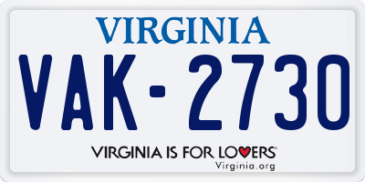 VA license plate VAK2730