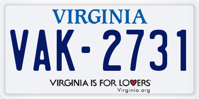 VA license plate VAK2731