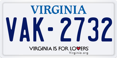 VA license plate VAK2732